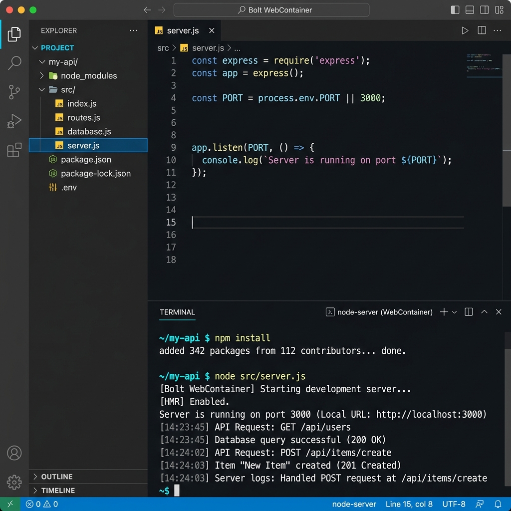 Bolt.new WebContainer IDE Mockup