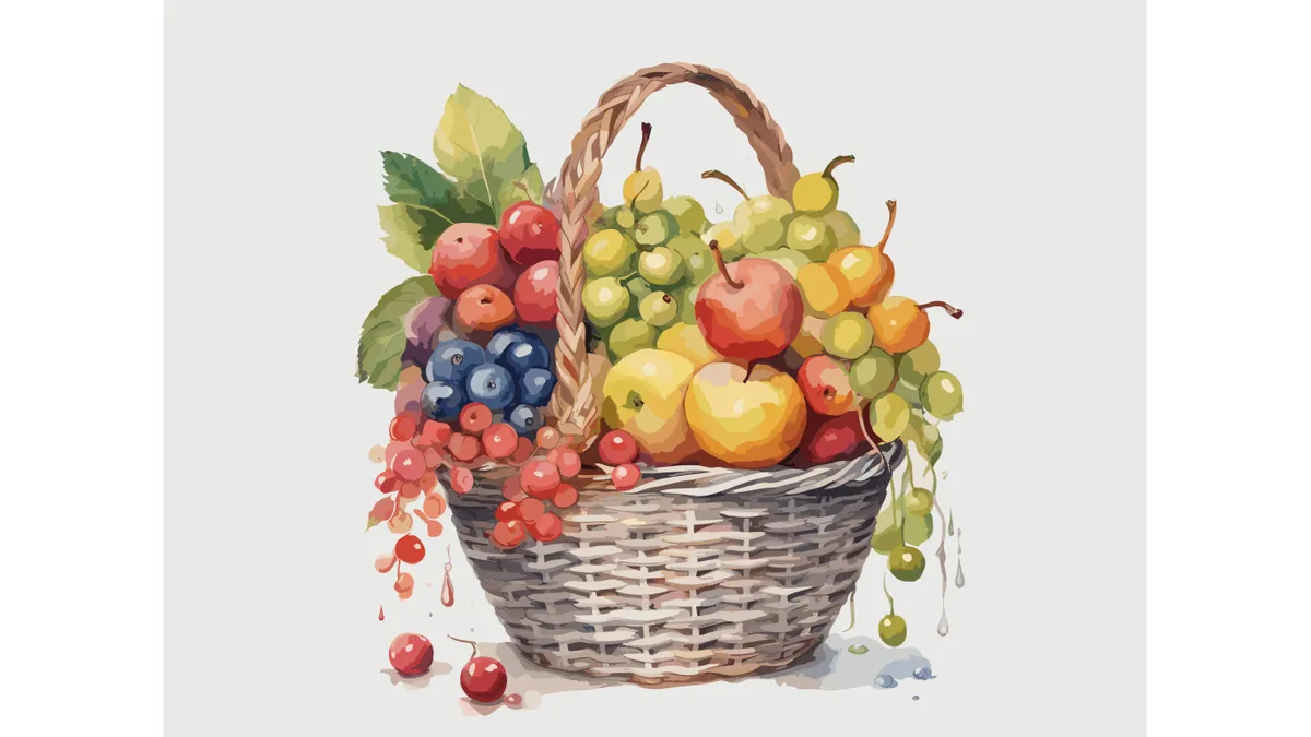 Vector art of a basket full of fruits